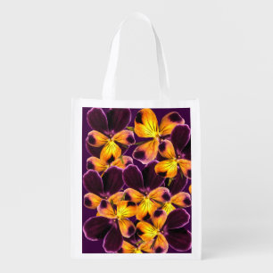 Floral Purple Yellow Pansy Flowers Grocery Bag