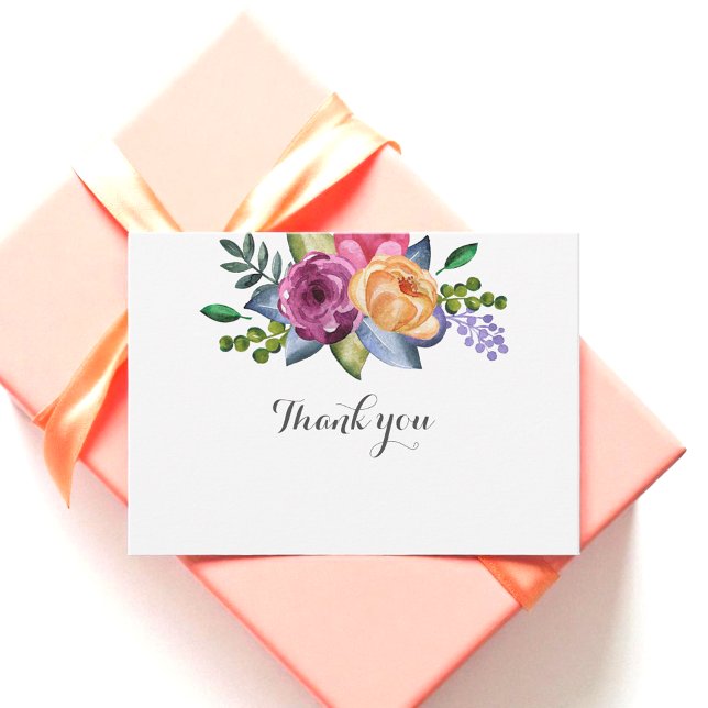Floral Purple Yellow Thank You Simple White Note Card (Creator Uploaded)