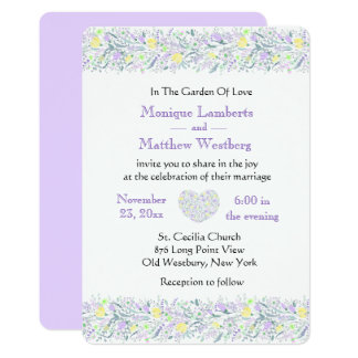 Floral Purple & Yellow Wedding Flowers & Hearts Invitation