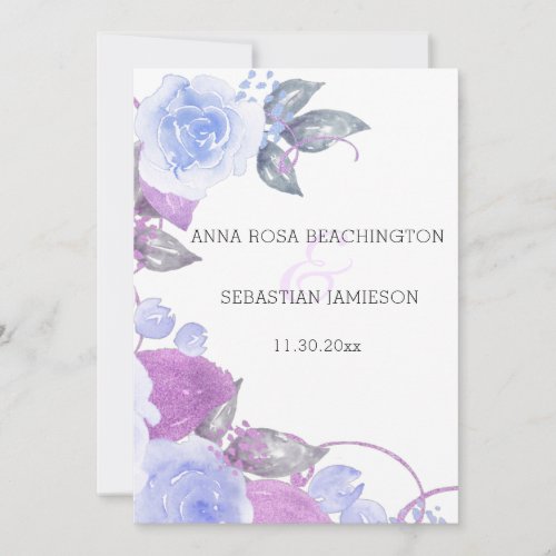  Floral QR Blue Roses AR15 _ RSVP Gold Wedding  Invitation