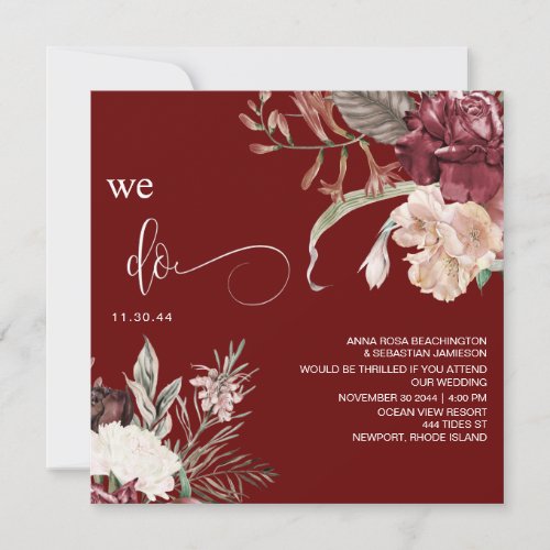  Floral QR Bouquet AR15 RSVP BURGANDY WEDDING Invitation