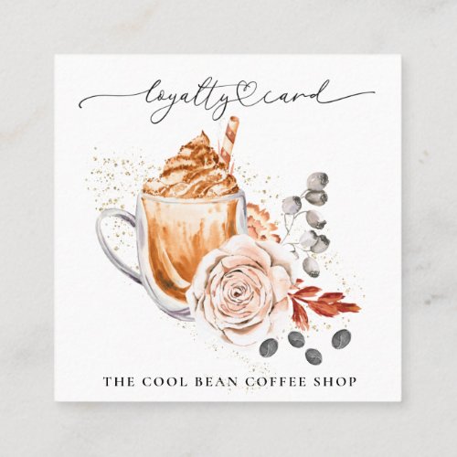 Floral QR  Cafe Coffee Bean Espresso Rewards Loyalty Card