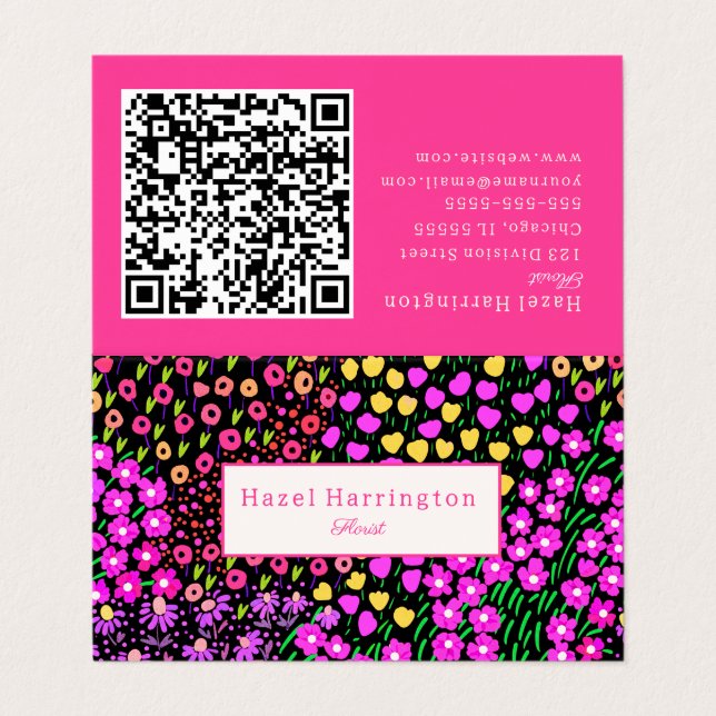 Floral QR Code Folded Business Card Scannable (Outside Unfolded)