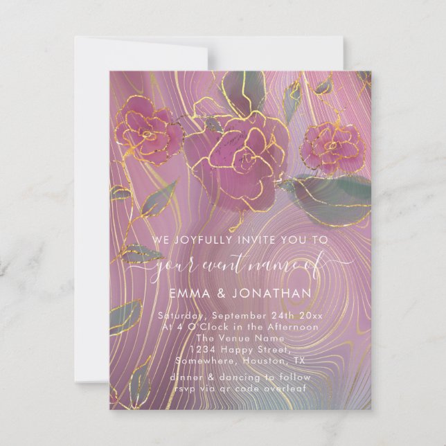 Floral QR Code Marsala Burgundy Gold Pink (Front)