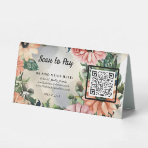 Floral QR code Scan To Pay Pop-Up Market Vendor Table Tent