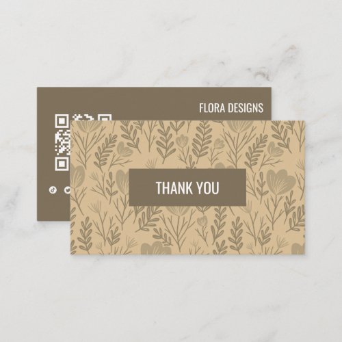 Floral QR Code Social Media Neutrals Thank You  Business Card