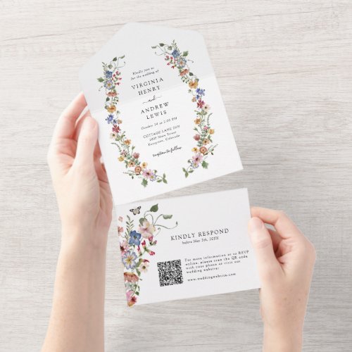 Floral QR Code Wedding All In One Invite