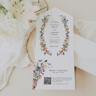 Floral QR Code Wedding All In One Invite