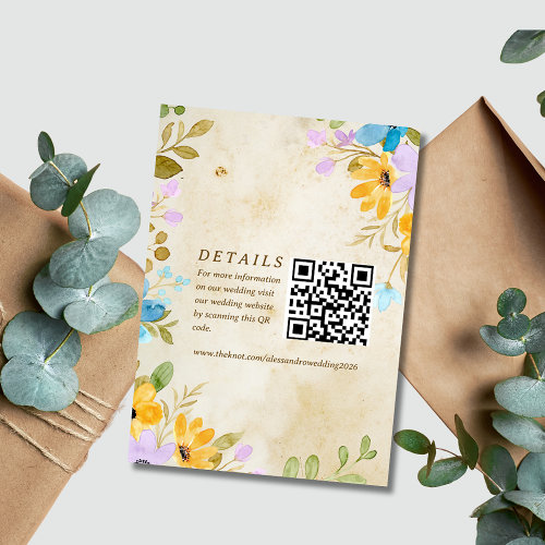 Floral QR Code Wedding Details  Enclosure Card