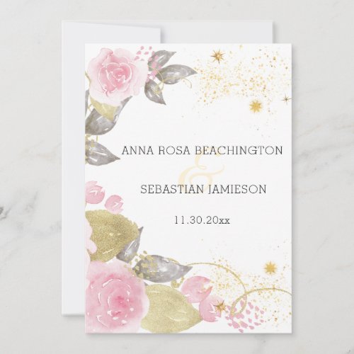  Floral QR Pink Roses AR15 _ RSVP Gold Wedding Invitation