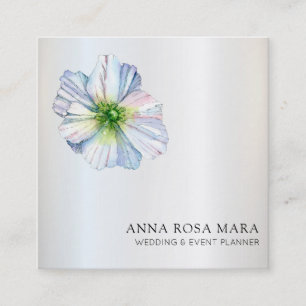*~* Floral QR Rainbow White Anemone Flower Square Business Card