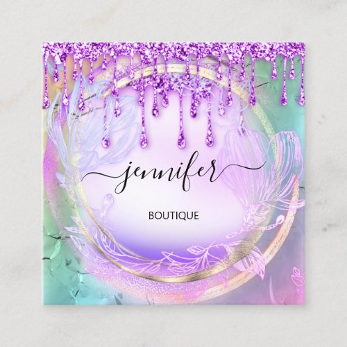Floral QRCode Professional Shop Drips Holograph Square Business Card