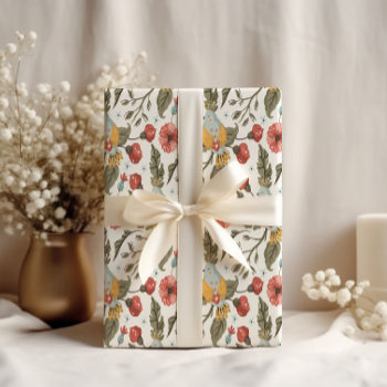 Floral Quail Bird Spring Pattern Wedding  Wrapping Paper by SugSpc_Invitations at Zazzle