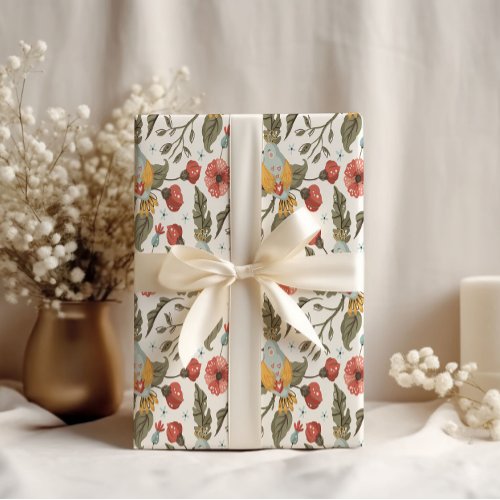 Floral Quail Bird Spring Pattern Wedding  Wrapping Paper