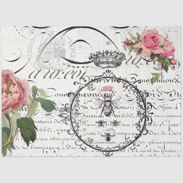 Floral Queen Bee Script Decoupage Paper (Front)