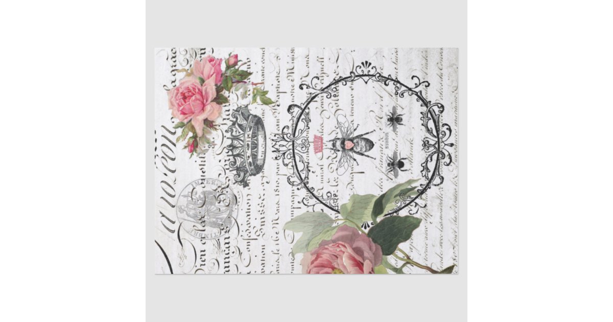 Floral Queen Bee Script Decoupage Tissue Paper | Zazzle