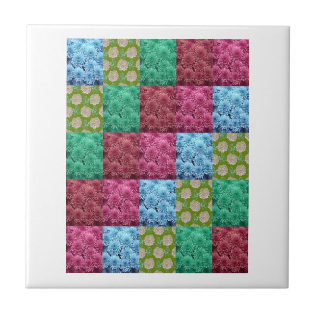 floral quilt design ceramic tile (Front)