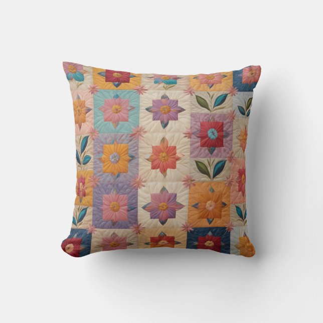 Floral quilt pattern throw pillow (Front)