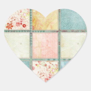 Floral Quilt Squares Heart Sticker