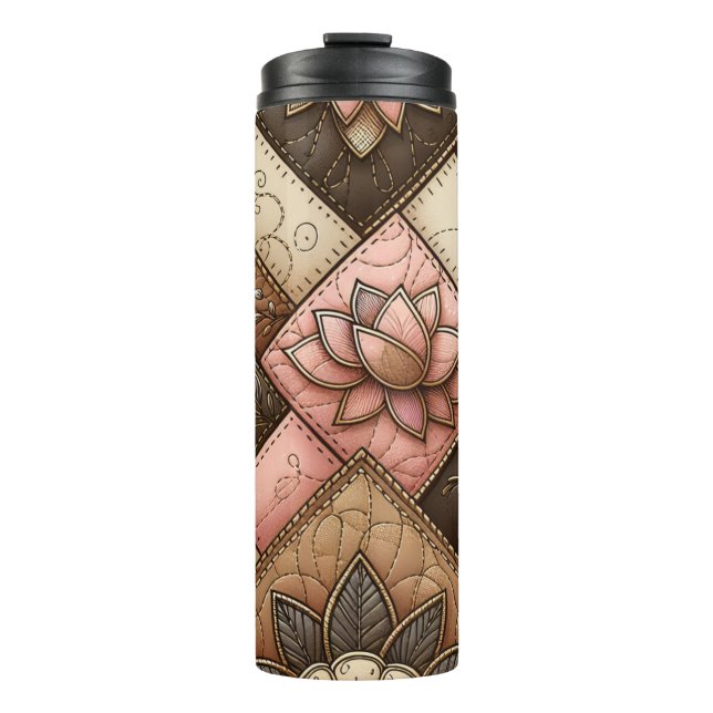 Floral Quilted Patchwork Pattern Design Thermal Tumbler (Front)