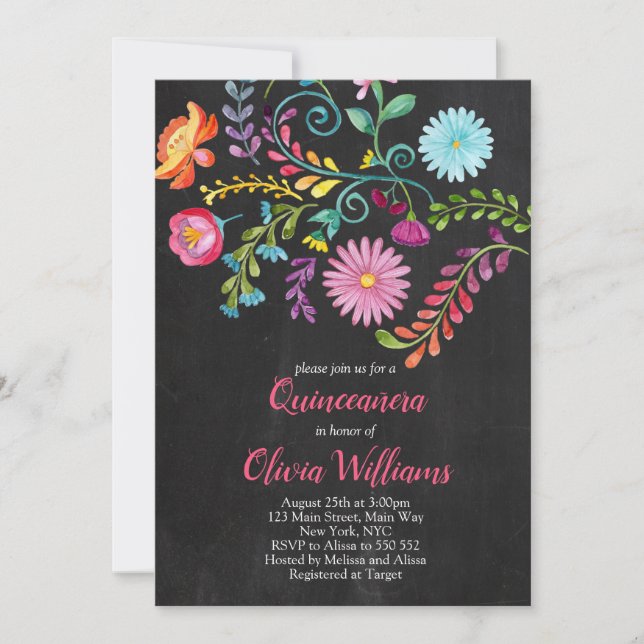 Floral Quinceanera Birthday Fiesta Mexican Invitation (Front)