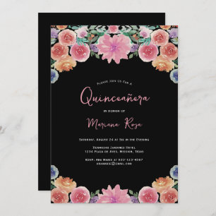 Floral Quinceanera Birthday Party Invitation