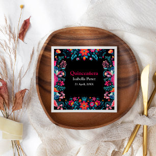 Floral Quinceanera Black Mexican Fiesta Birthday Napkins