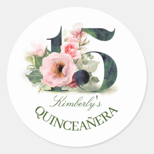 Floral Quinceanera Classic Round Sticker