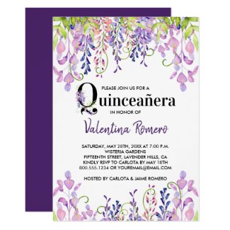 Floral Quinceanera Elegant Purple Wisteria Invitation