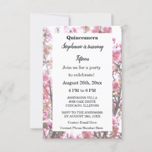 Floral Quinceanera Fifteenth Birthday Cherry Pink Invitation
