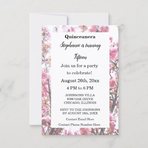Floral Quinceanera Fifteenth Birthday Cherry Pink Invitation