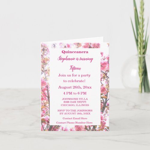 Floral Quinceanera Fifteenth Birthday Pink Cherry Invitation