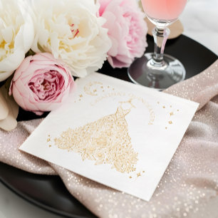 Floral Quinceañera Gown Glam Celestial Moon Stars Foil Napkins