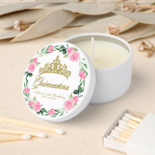 Floral Quinceañera Hot Pink Tiara Mini Candle Favors