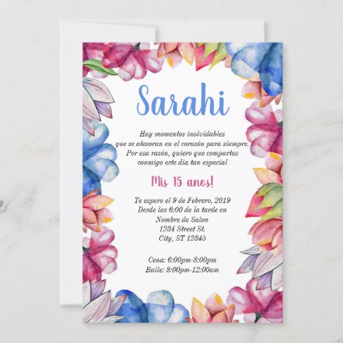 Floral Quinceanera Invitation