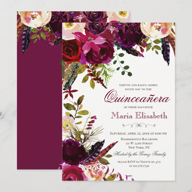 Floral Quinceanera Invitation (Front/Back)