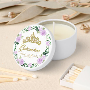 Floral Quinceañera Lavender Lilac Tiara Mini Candle Favors