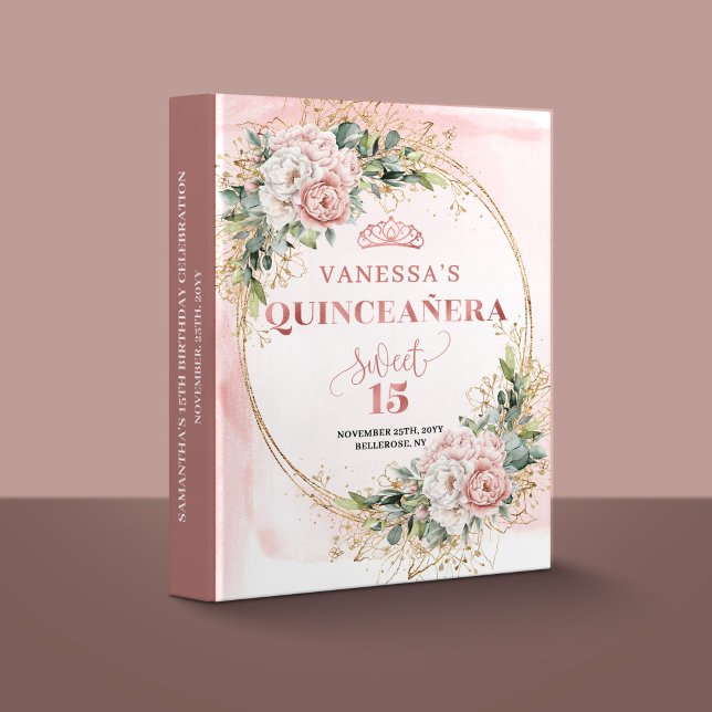 Floral Quinceañera Memory Album in Dusty Pink   3 Ring Binder (Floral Quinceañera Memory Album in Dusty Pink and Gold)