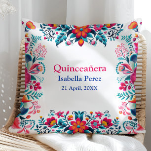 Floral Quinceanera Mexican Fiesta Birthday Throw Pillow