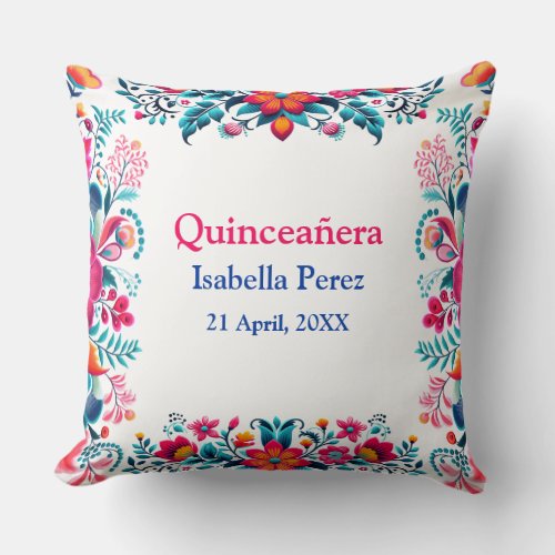 Floral Quinceanera Mexican Fiesta Birthday Throw Pillow