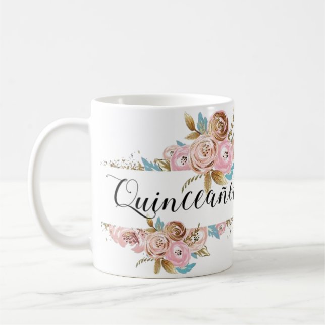 Floral Quinceañera mug elegant customize  (Left)