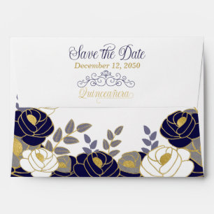Floral Quinceanera Navy Blue Envelope