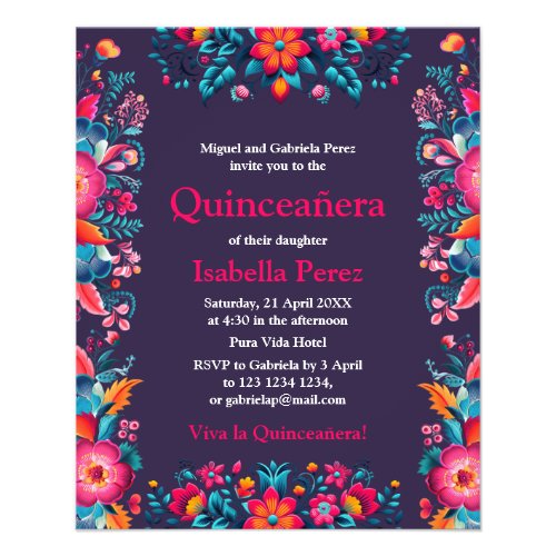 Floral Quinceanera Purple Mexican Fiesta Birthday Flyer