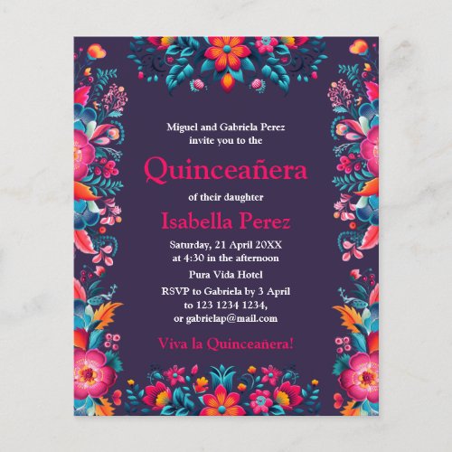 Floral Quinceanera Purple Mexican Fiesta Birthday Flyer