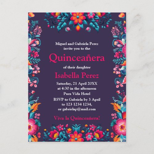 Floral Quinceanera Purple Mexican Fiesta Birthday Postcard