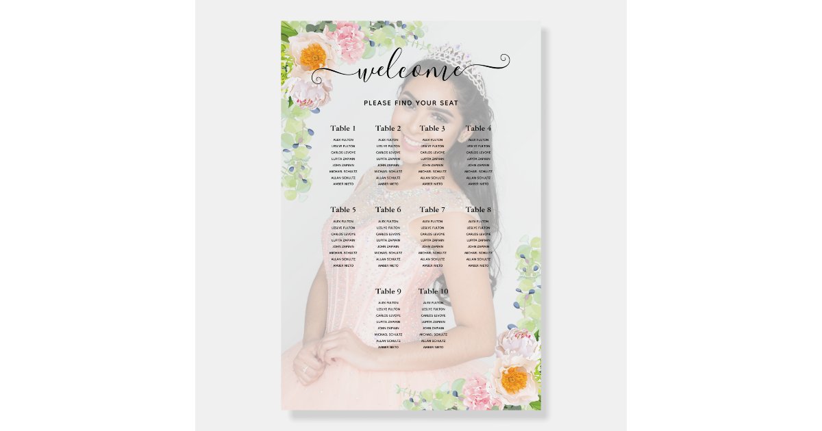 Floral Quinceañera Seating Chart Board Zazzle