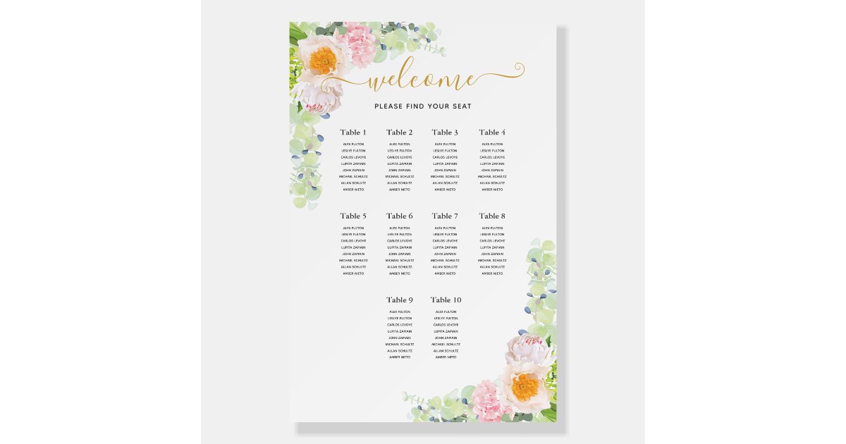 Floral Quinceañera Seating Chart Board Zazzle