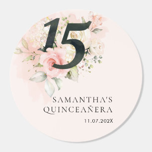 Floral Quinceanera Watercolor 15th Birthday Classic Round Sticker