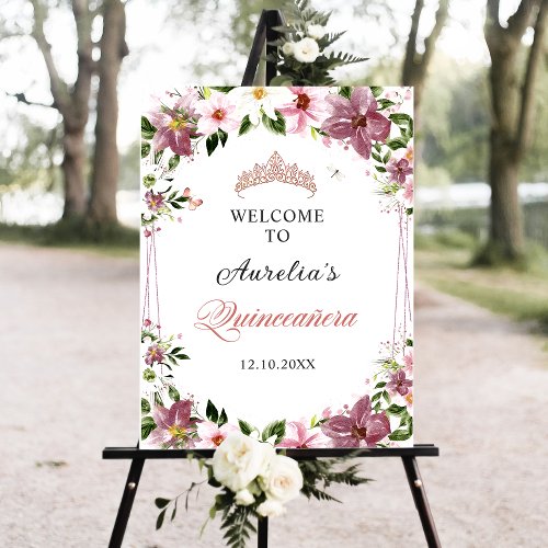 Floral Quinceaera Welcome Sign