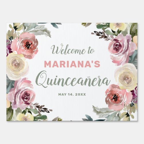 Floral Quinceaera Welcome Yard Sign